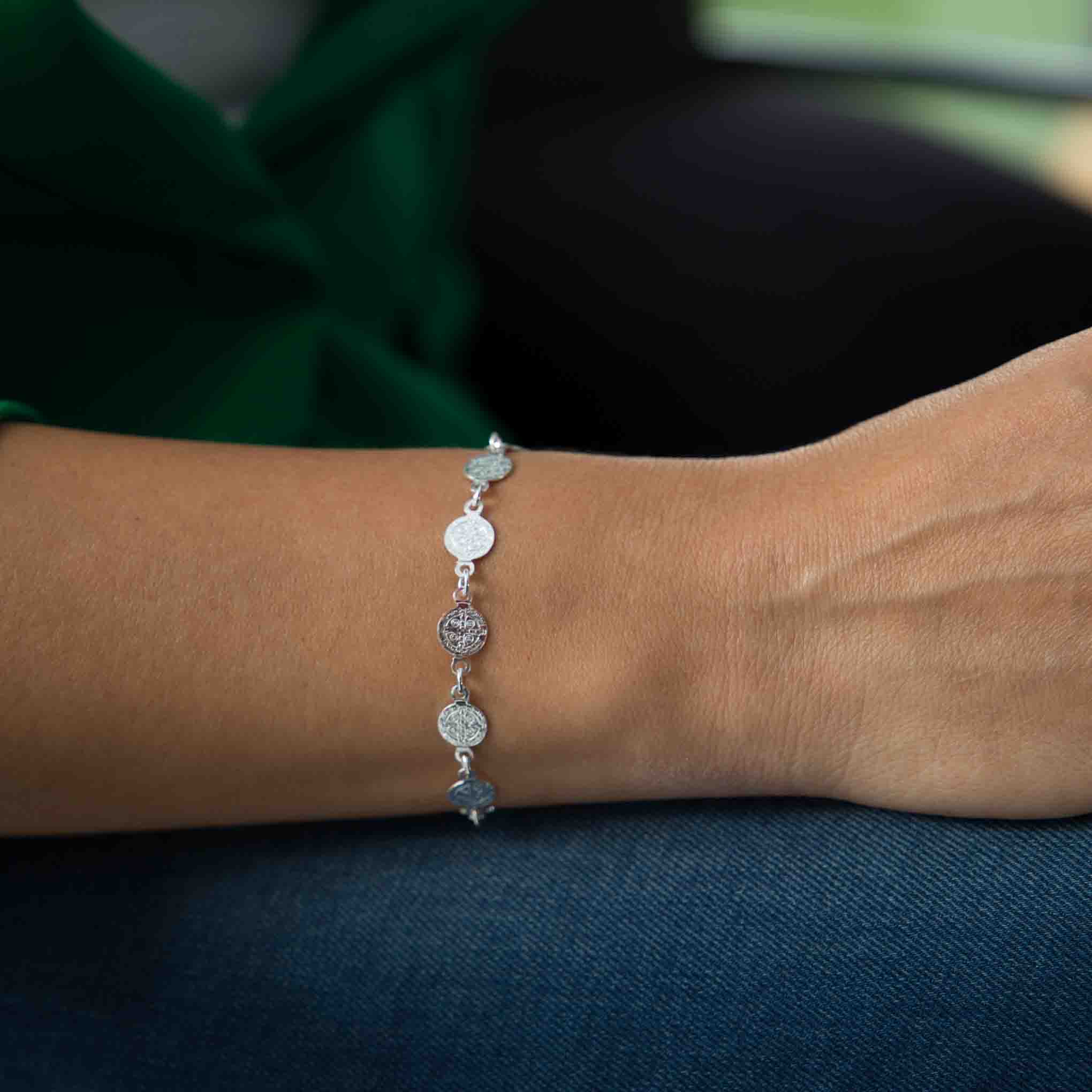 Pulsera de Plata medalla de San Benito mini