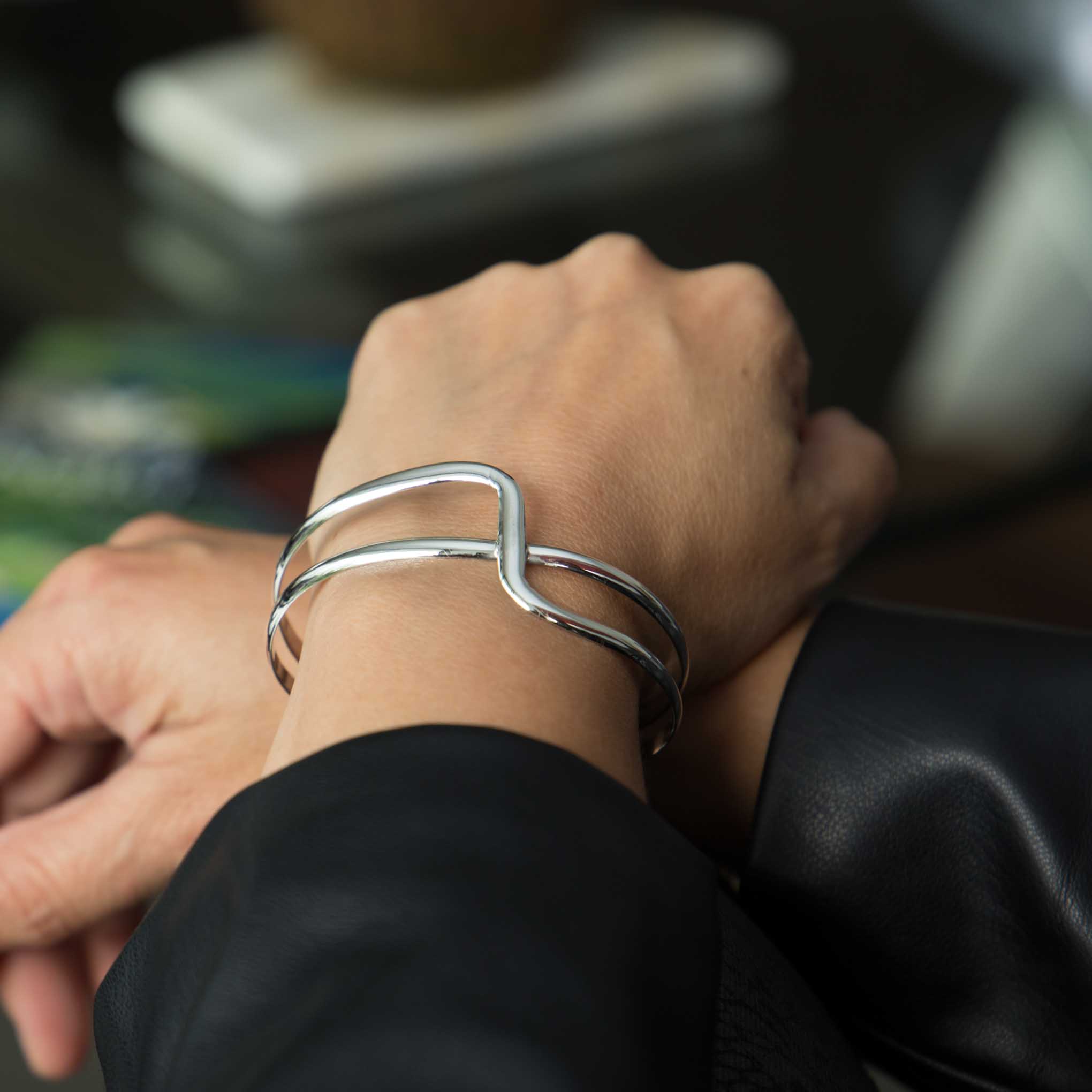 Brazalete de Plata lineas cruzadas