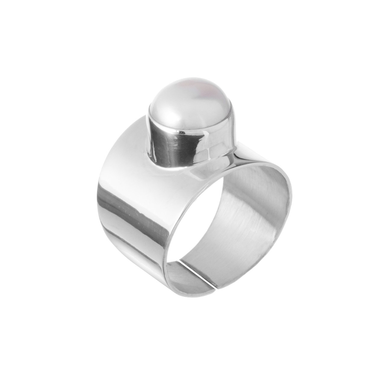Anillo de plata grueso con perla de río