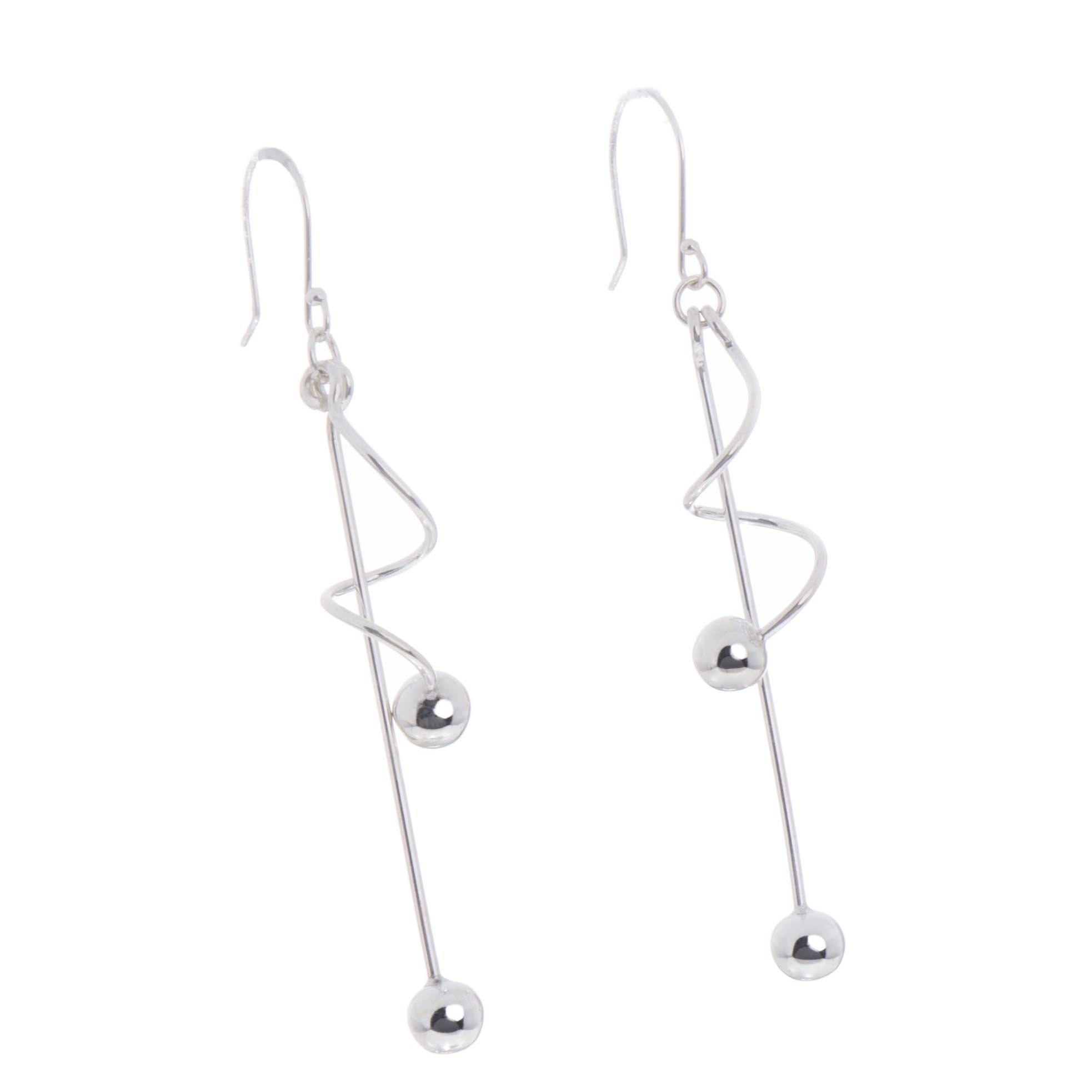 Aretes largos de Plata con espiral y esferas – Prata Joyería