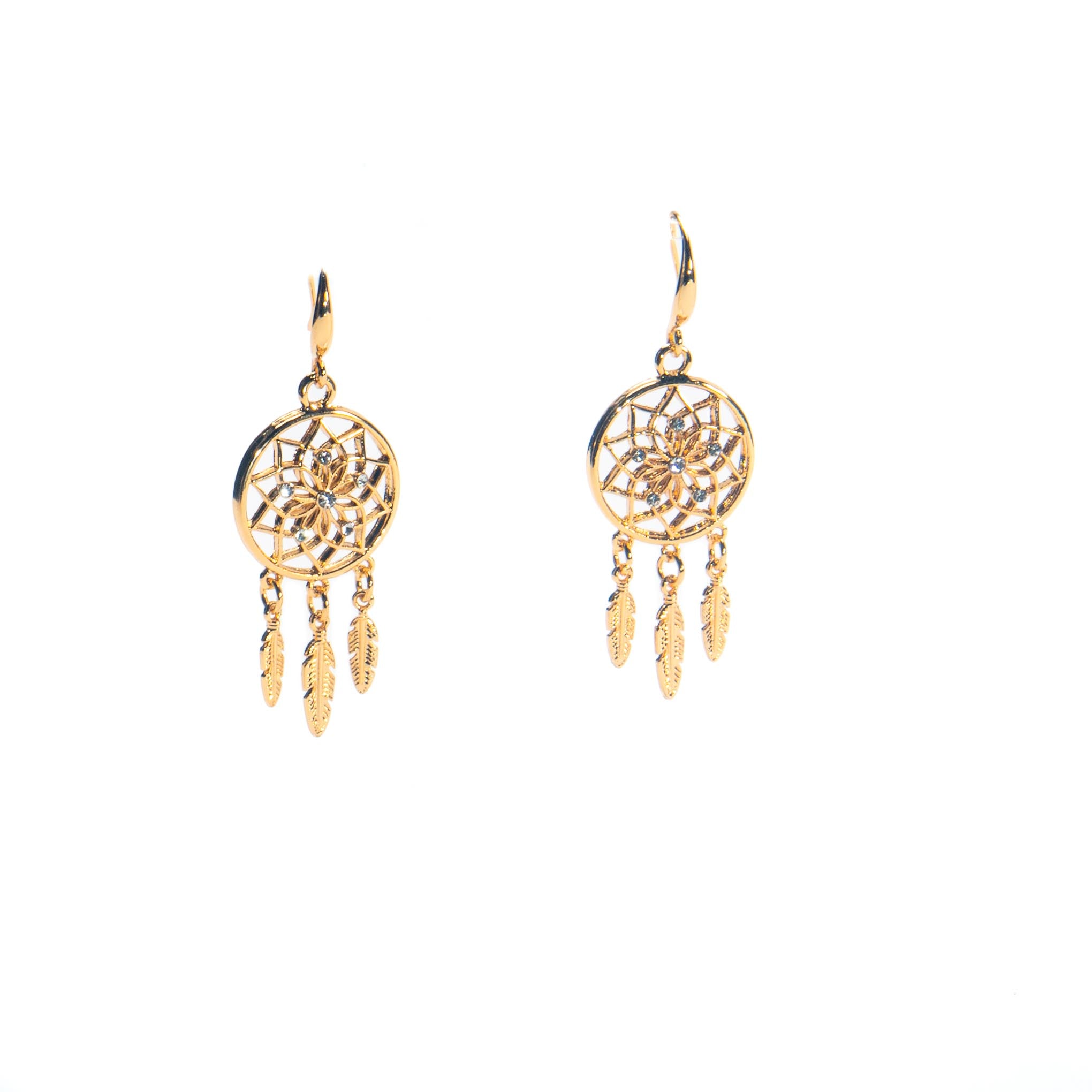 Aretes dorados atrapasueños con zirconias 