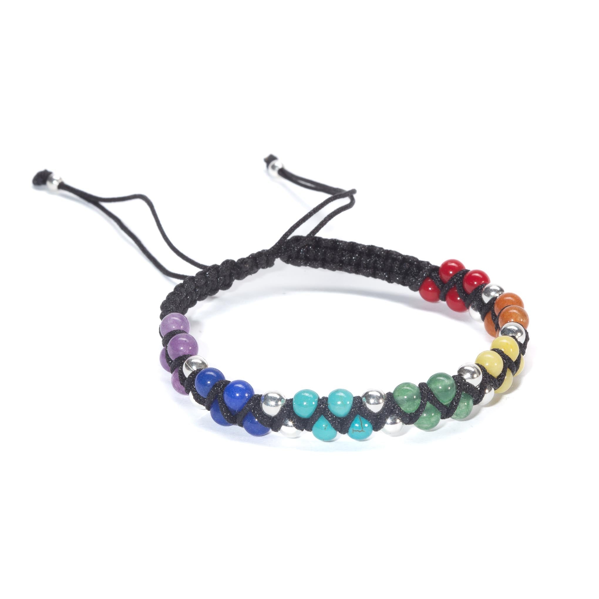 Pulsera trenzada con hilo y plata de chakras 