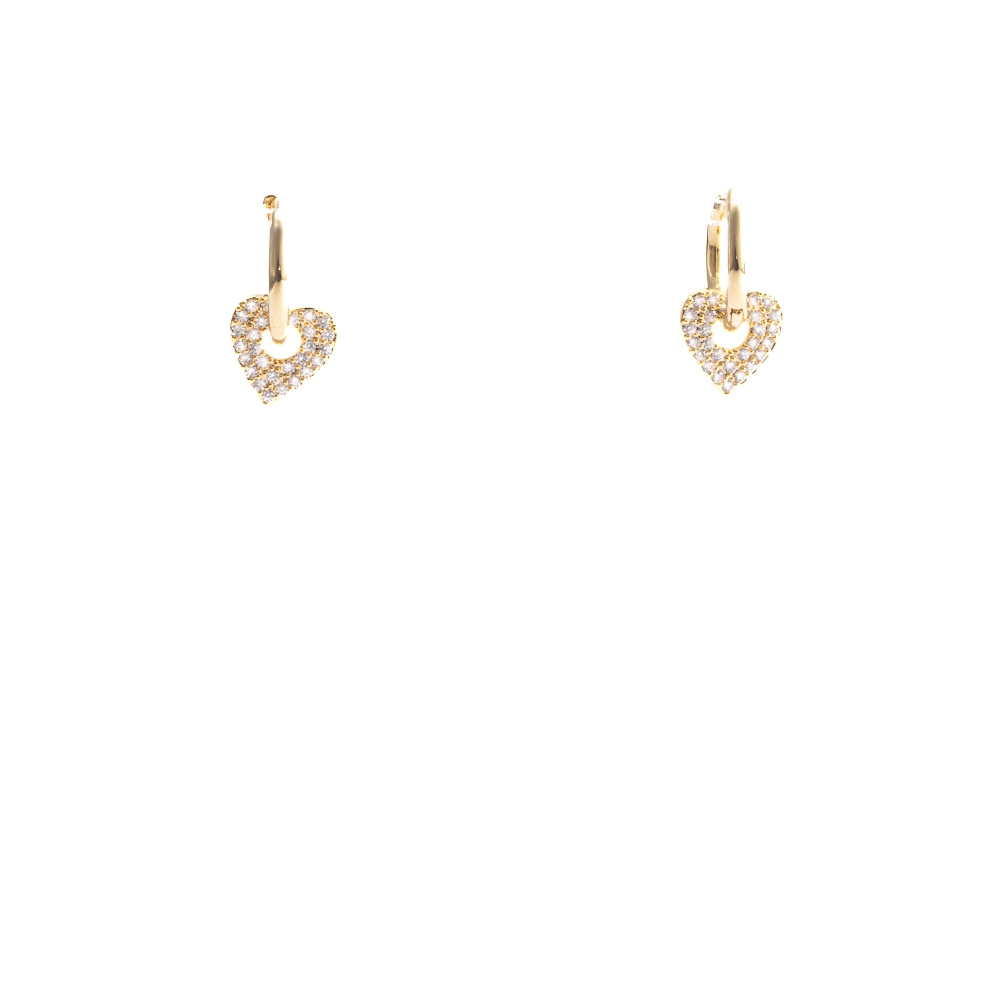 Aretes dorados corazón movimiento con zirconias 