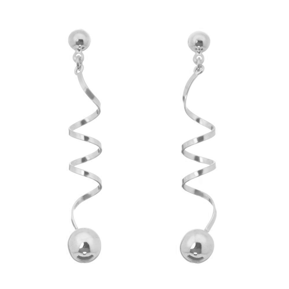 Long Silver Spiral Sphere Earrings