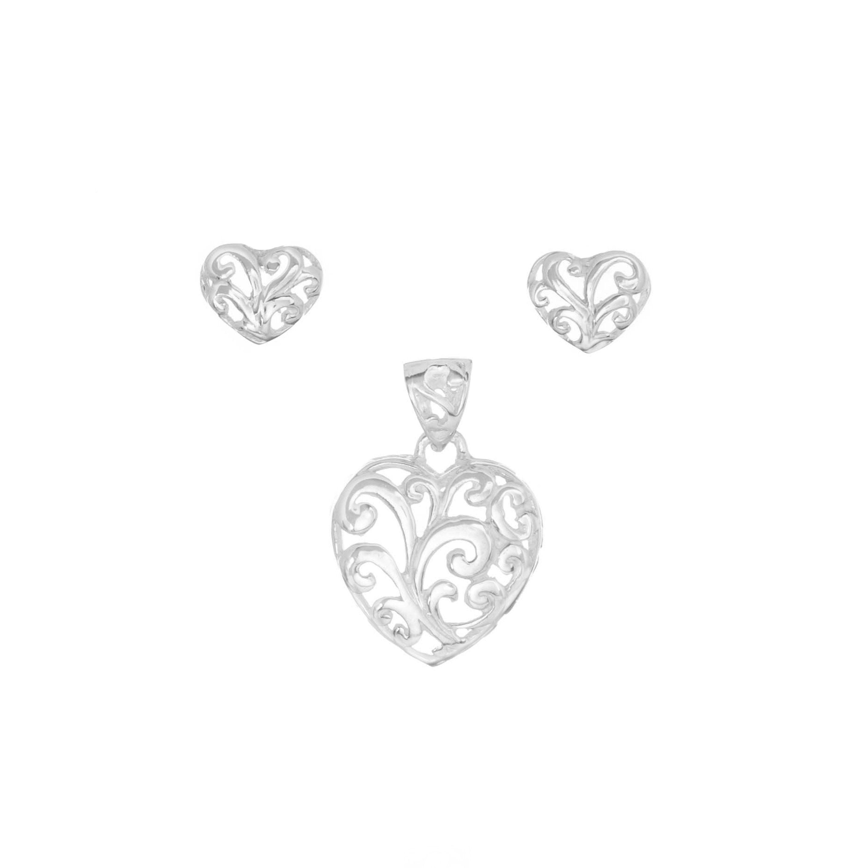 Dije y aretes corazón barroco de Plata