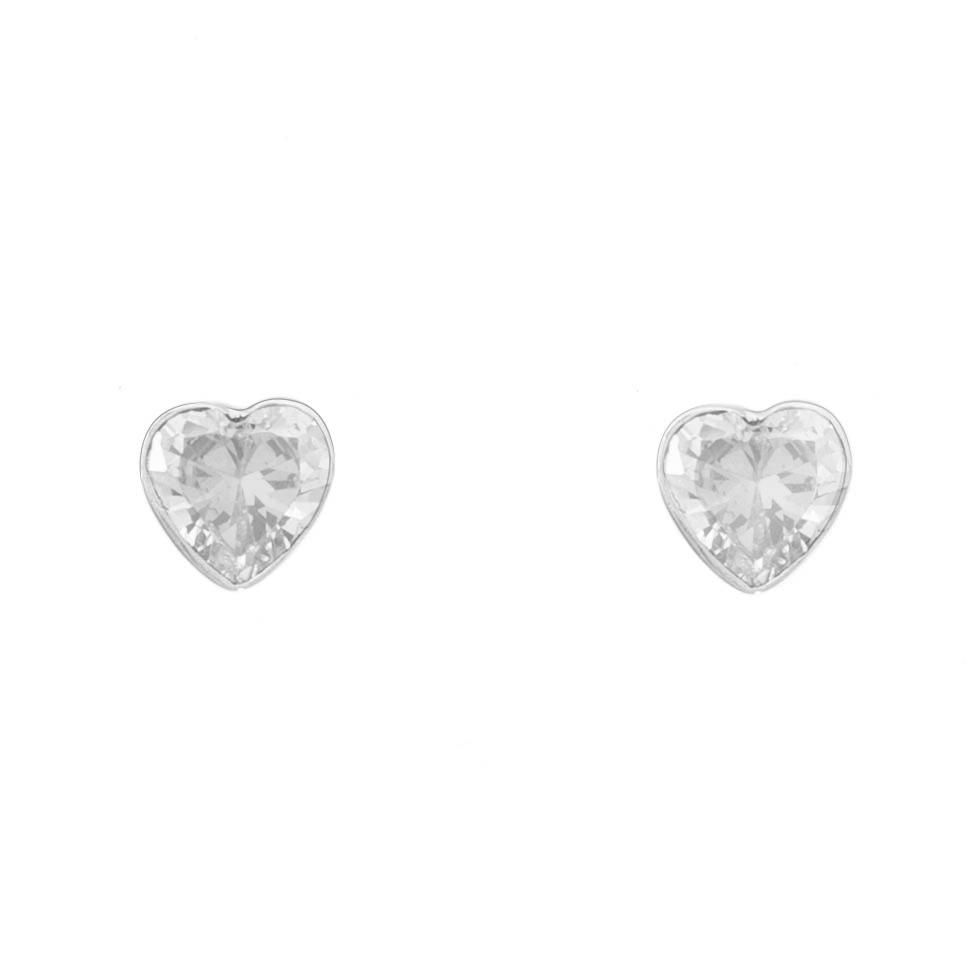 Aretes forma de corazón de plata con zirconia