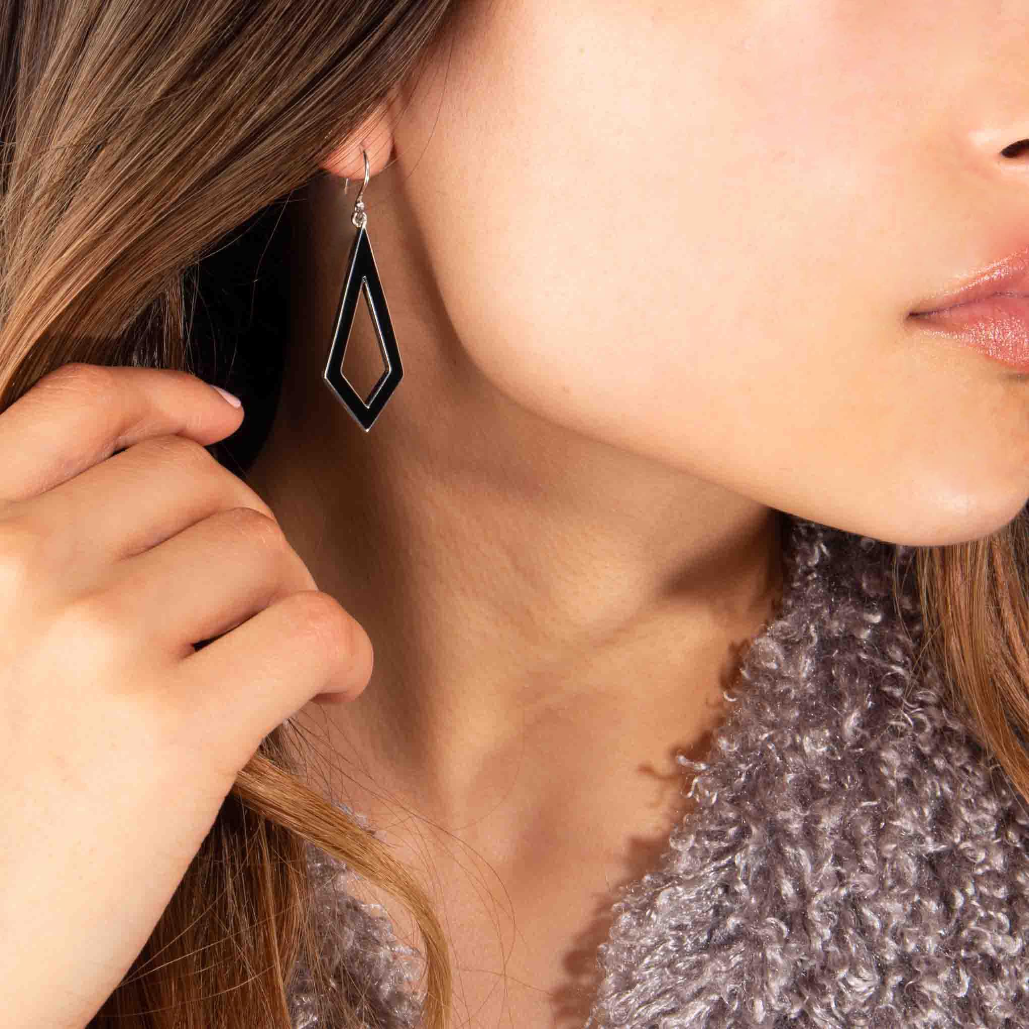 Enameled silver prism earrings