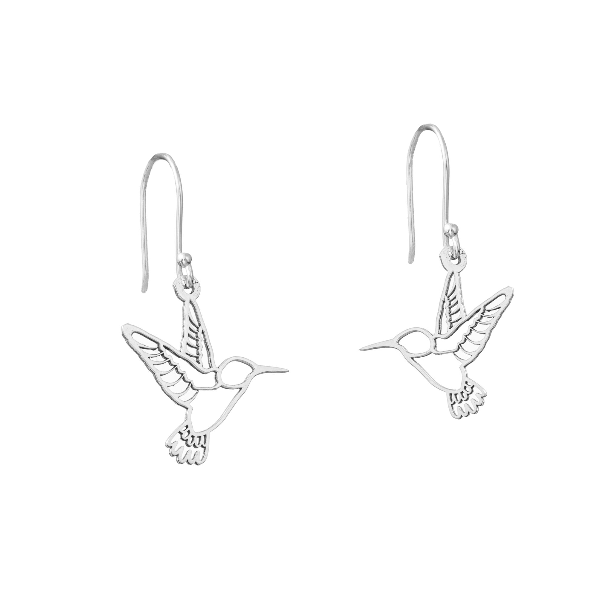 Aretes colibrí contorno clásico de plata de plata mexicana