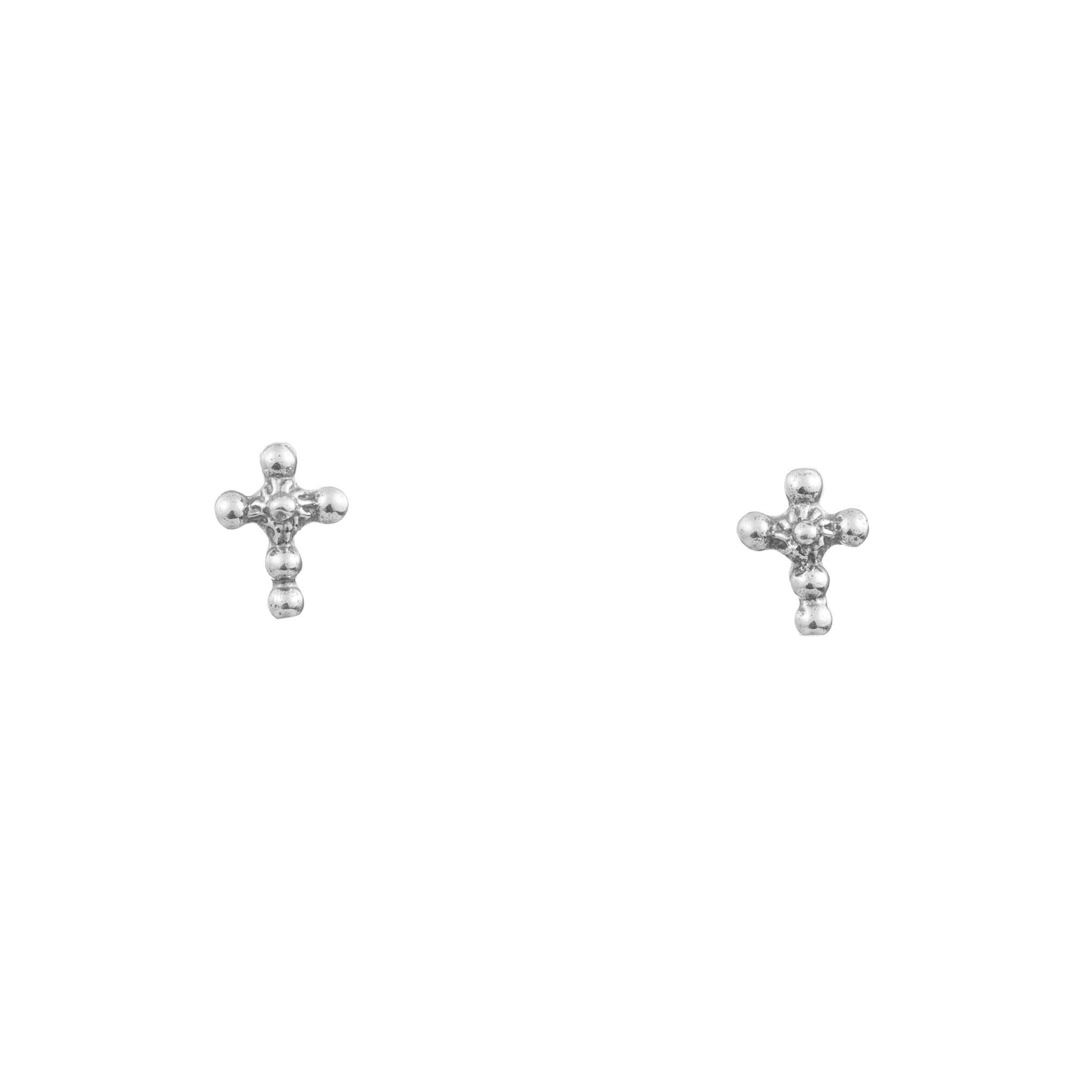 Aretes cruz mini de plata pavonada de plata mexicana