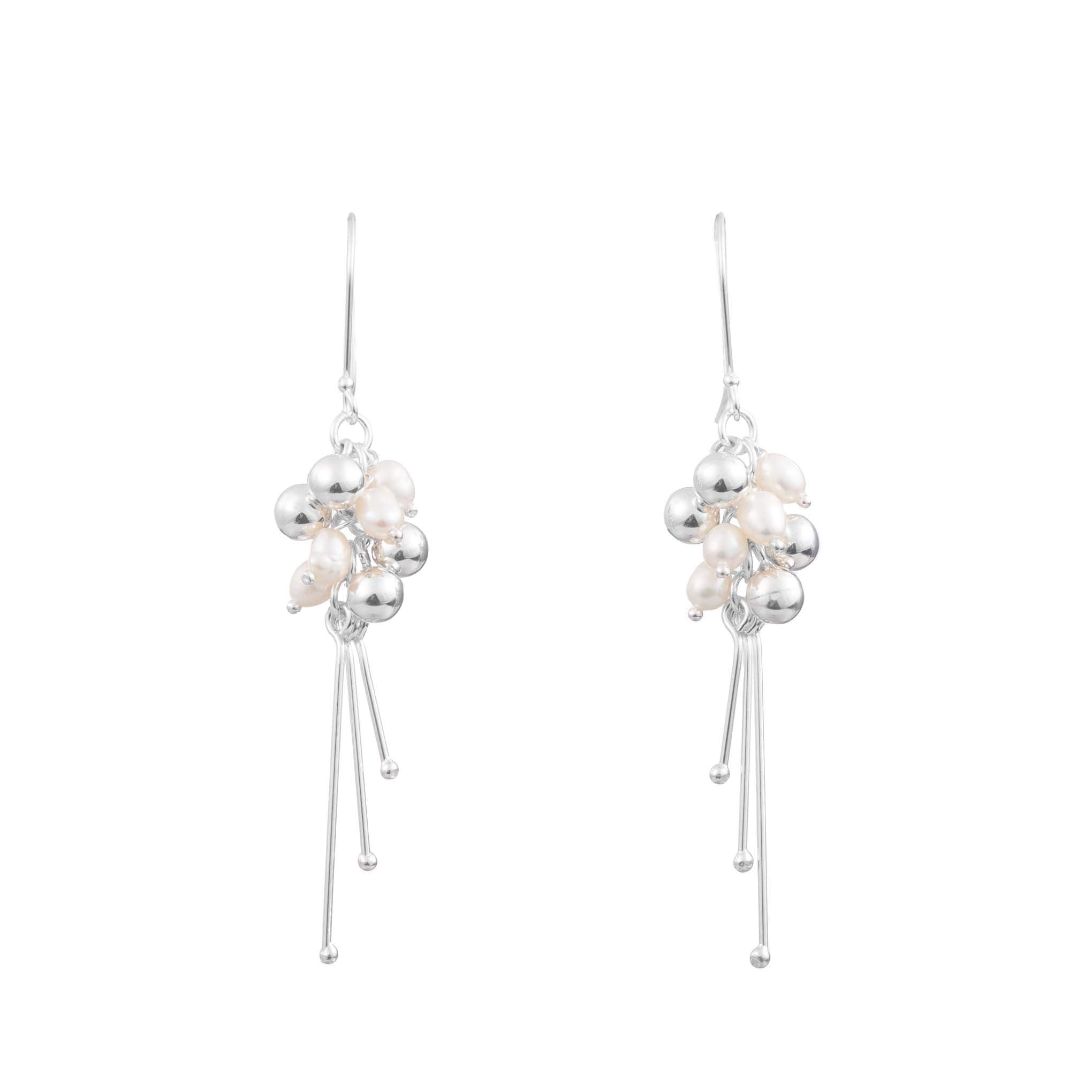 Silver earrings with spheres and pearls