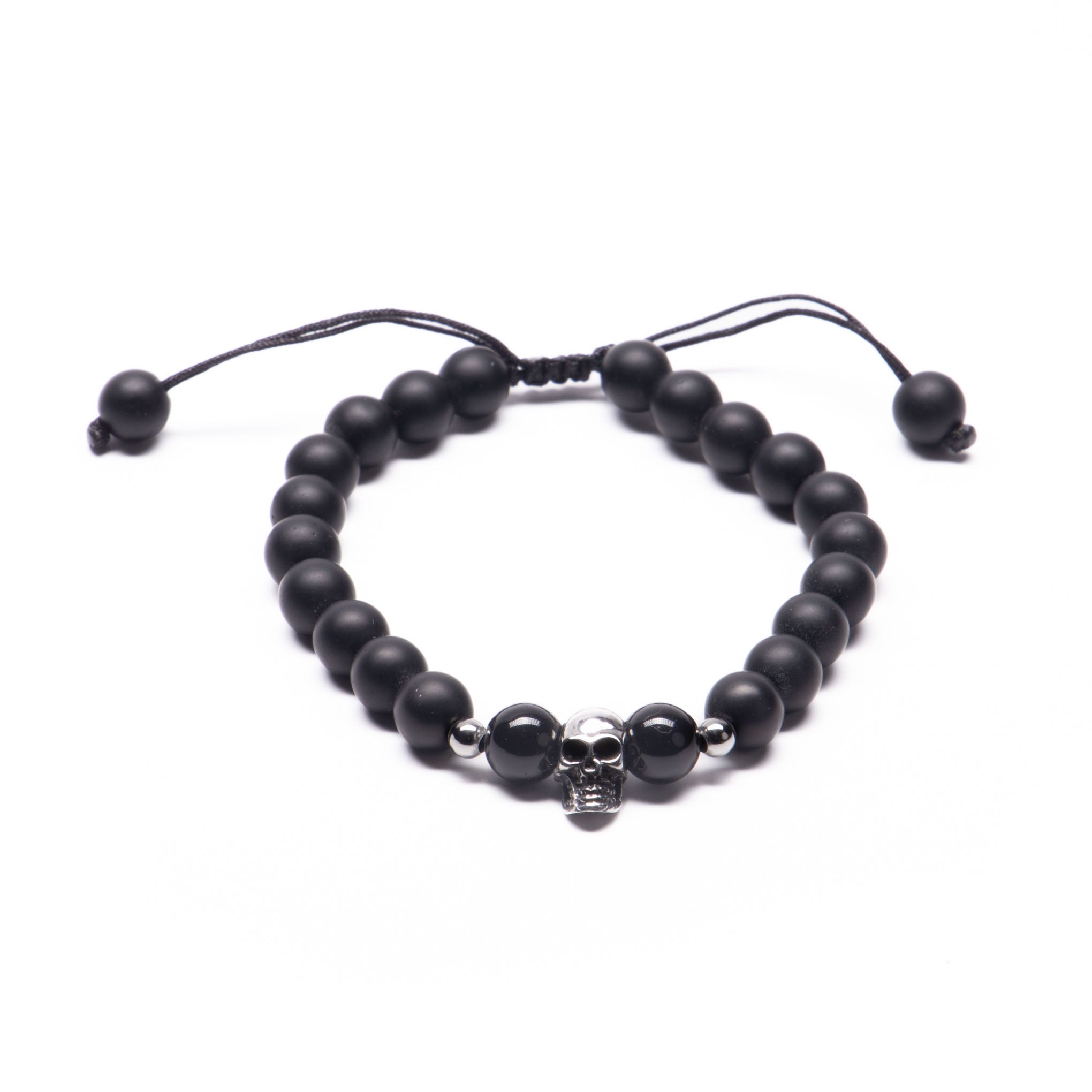 Puleras Ónix mate de bolas con Calavera de plata mexicana