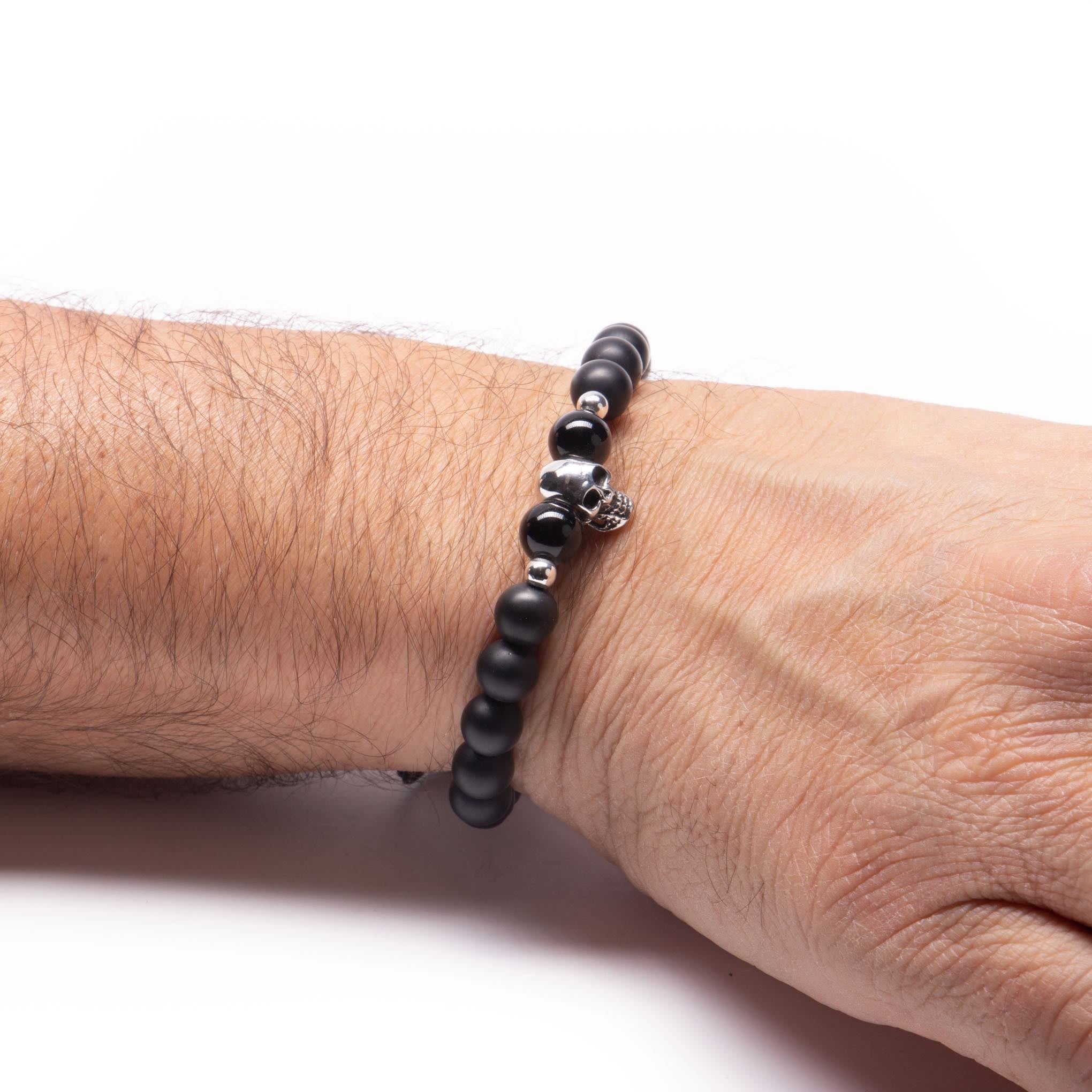 Puleras Ónix mate de bolas con Calavera de plata mexicana